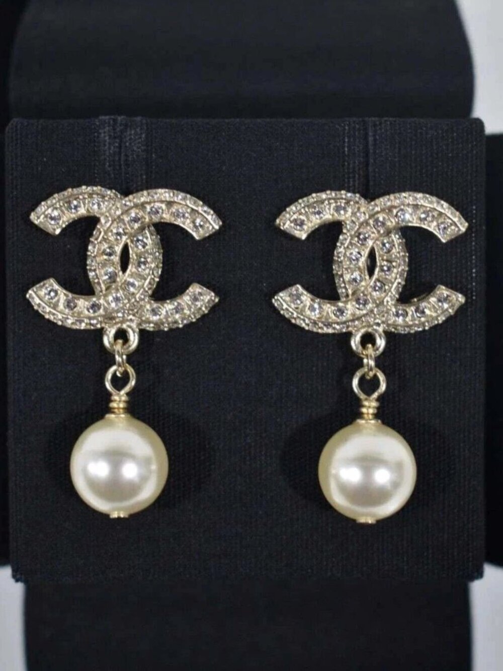 CHANEL Double C Logo Pearl Earrings